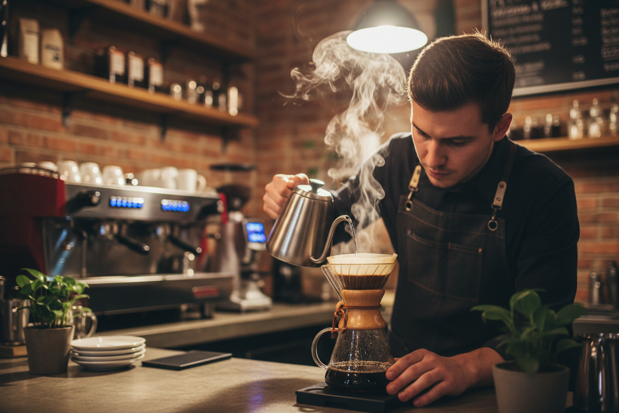 how about a barista brewing some coffee